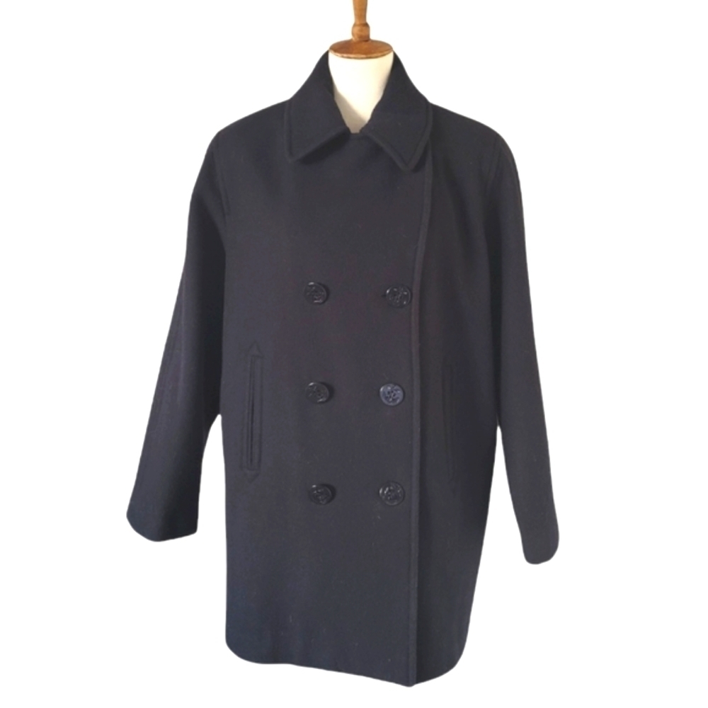 Vintage - Mario de Pinto Black Wool Double Breasted Anchor Button Peacoat